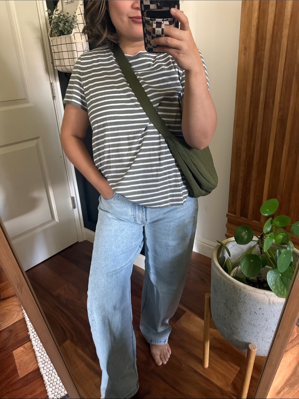 Lafayette 148 New York 100% cotton Green Stripe Boxy Tee. XL